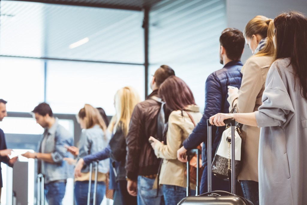 The line at the boarding area.